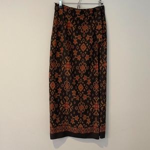 Vintage 100% Silk Ikat Maxi Wrap Skirt - S/M